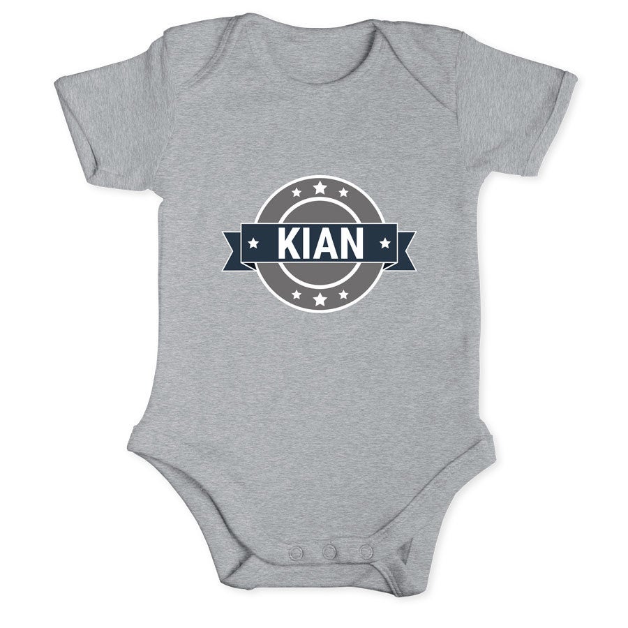 Personalised baby romper - Short sleeves - Grey - 62/68