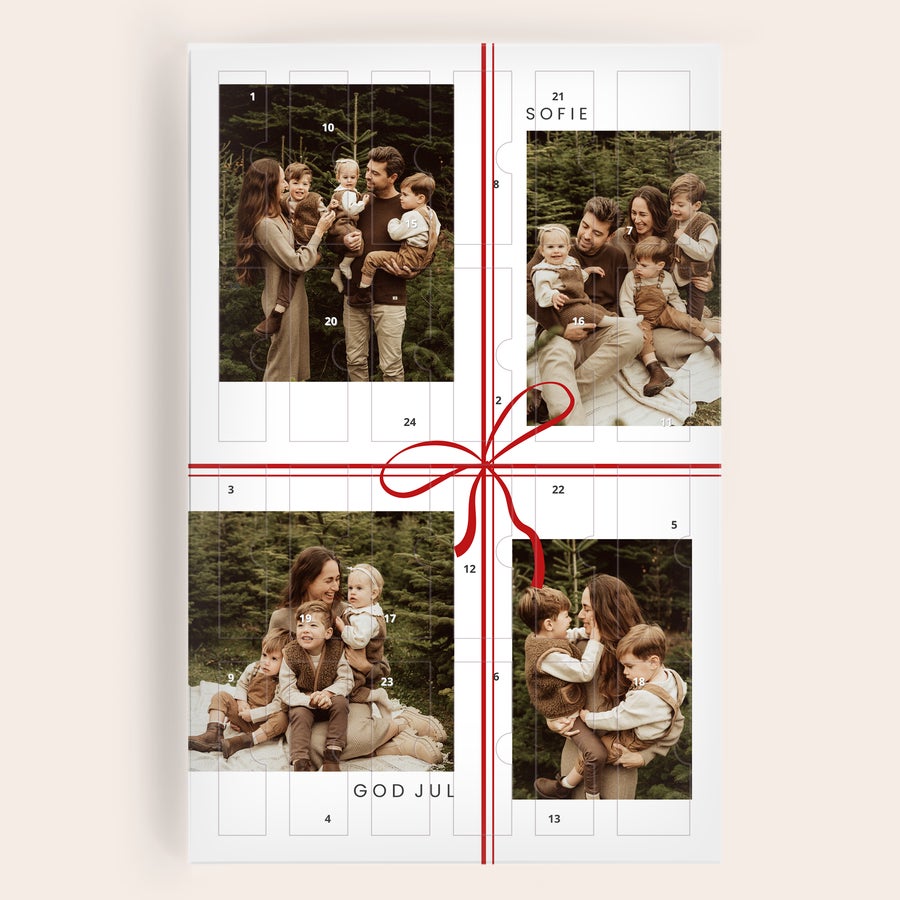 Adventskalender med 24 smykkeoverraskelser Personlig adventskalender med bilder og