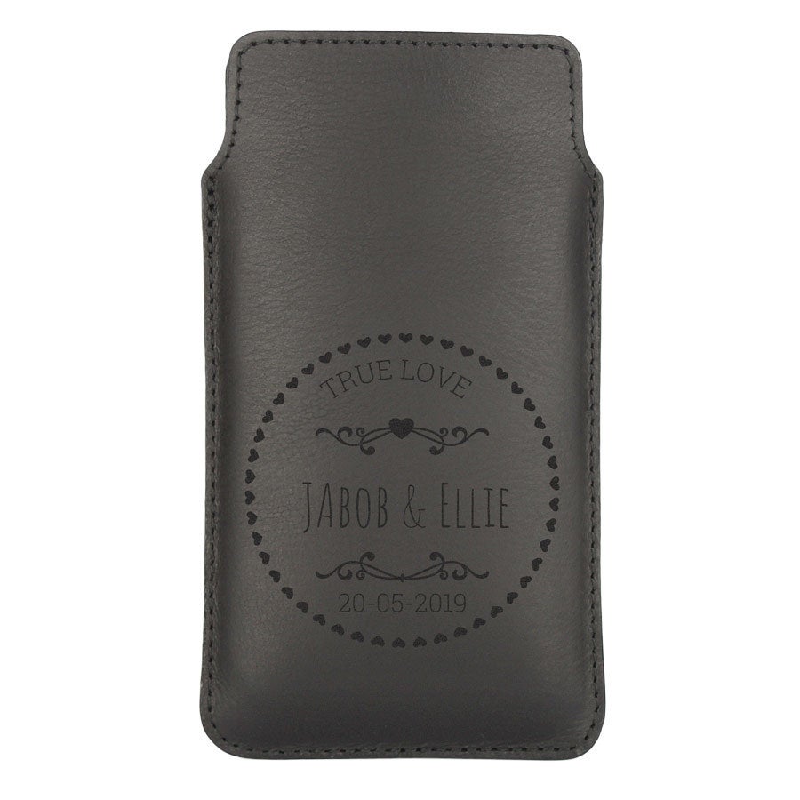 Leren telefoonhoesje met naam en/of tekst - XL Leren telefoonhoesje met naam en/of tekst - XL