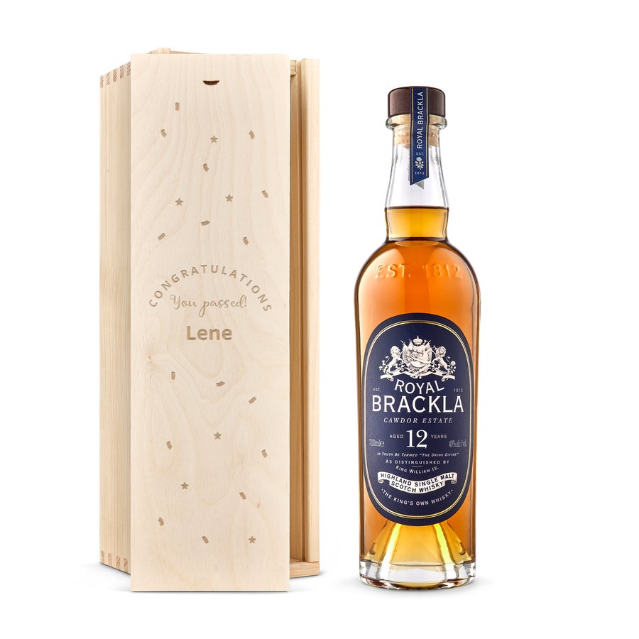 Royal Brackla 12-års whisky - Indgraveret trækasse