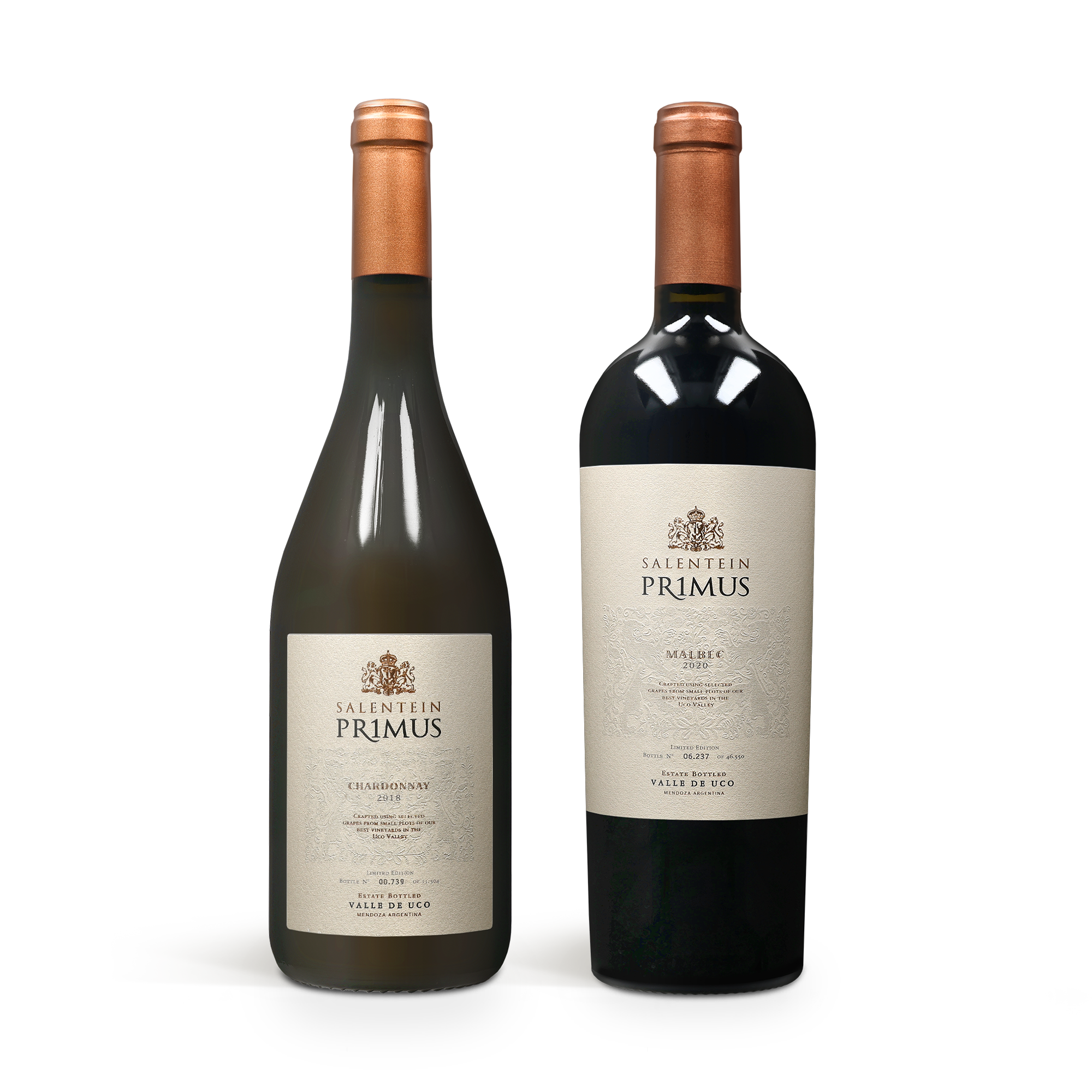 Vin gavesæt med personlig etikette og trækasse - Salentein Pinot Noir & Chardonnay