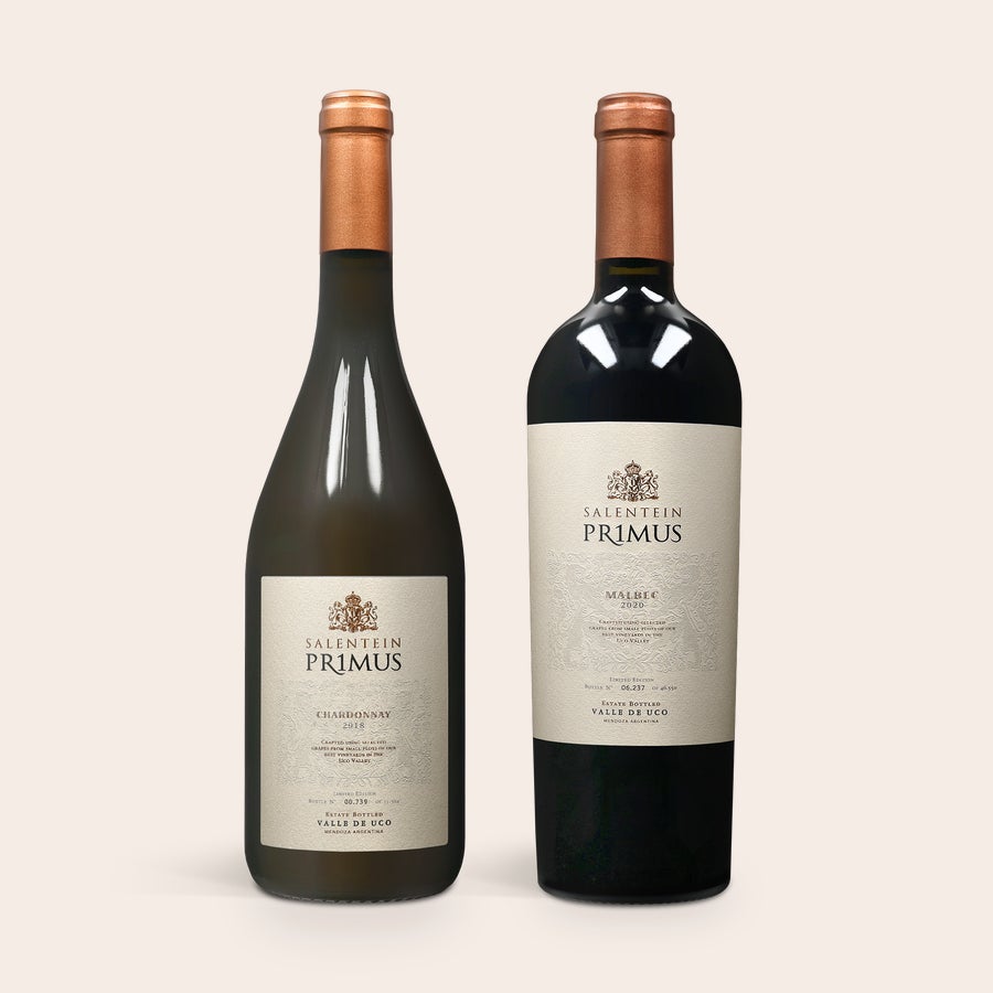 Salentein Pinot Noir & Chardonnay Set de vinuri Pinot Noir și Chardonnay Salentein cu etichete personalizate.