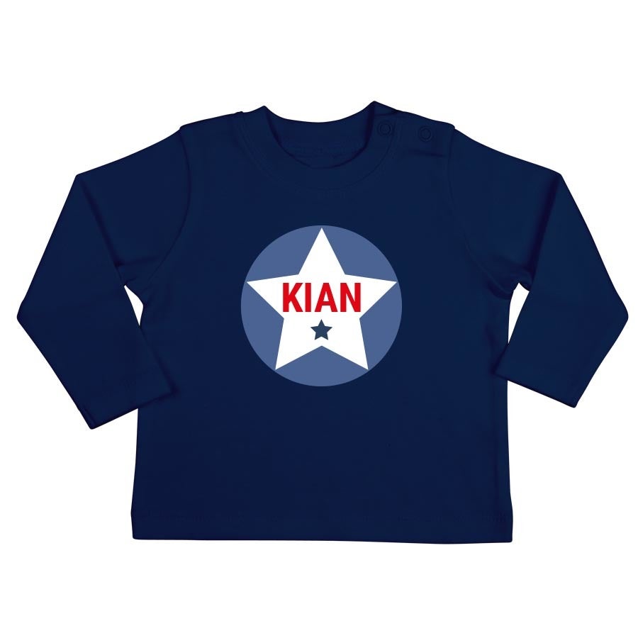 Personalised Baby T-shirt - Long sleeve - Navy - 62/68