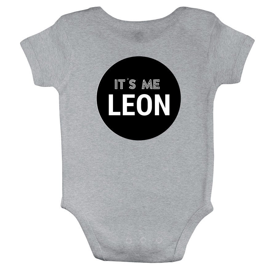 Personalised baby romper - Short sleeves - Grey - 62/68