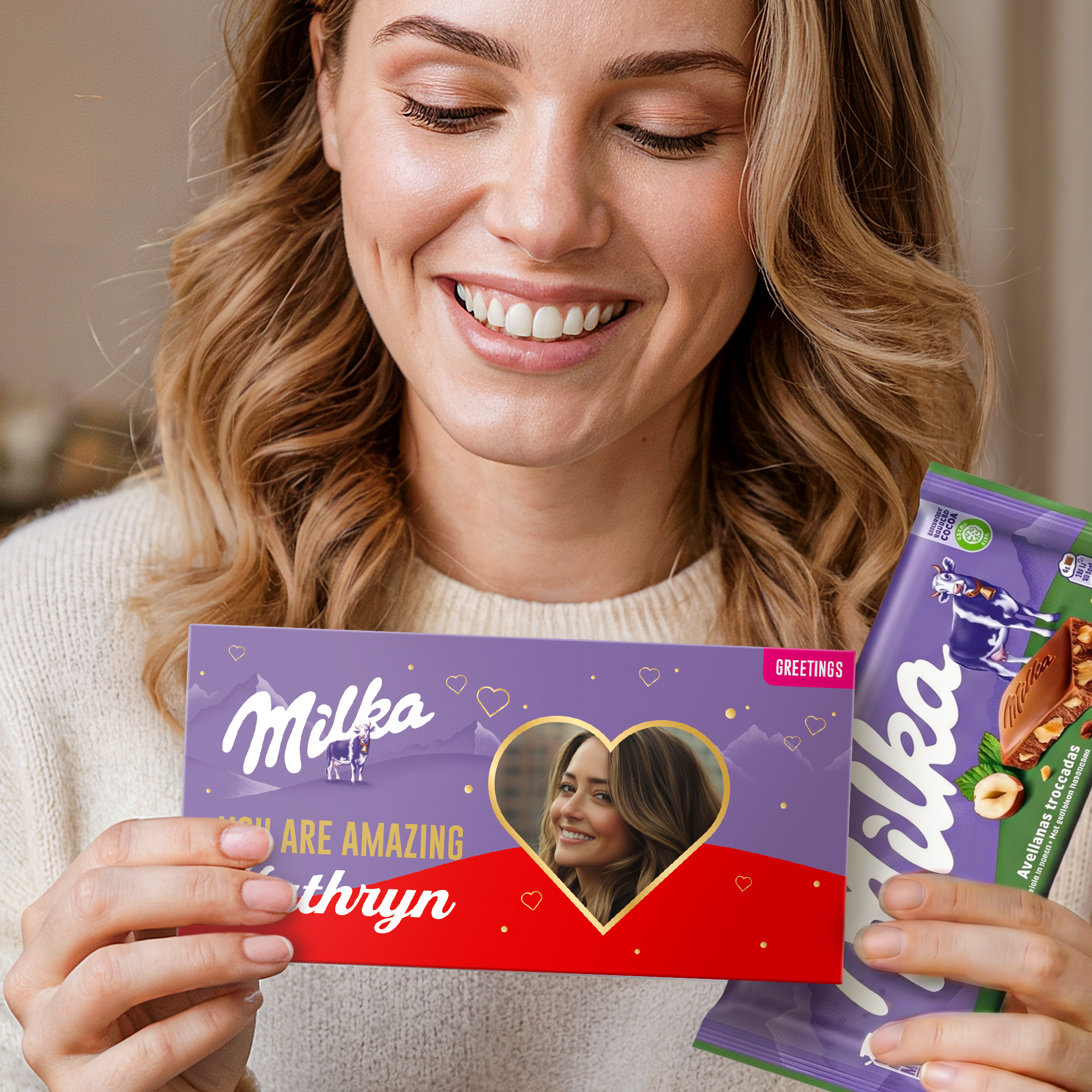 Cartão comemorativo personalizado com chocolate Milka
