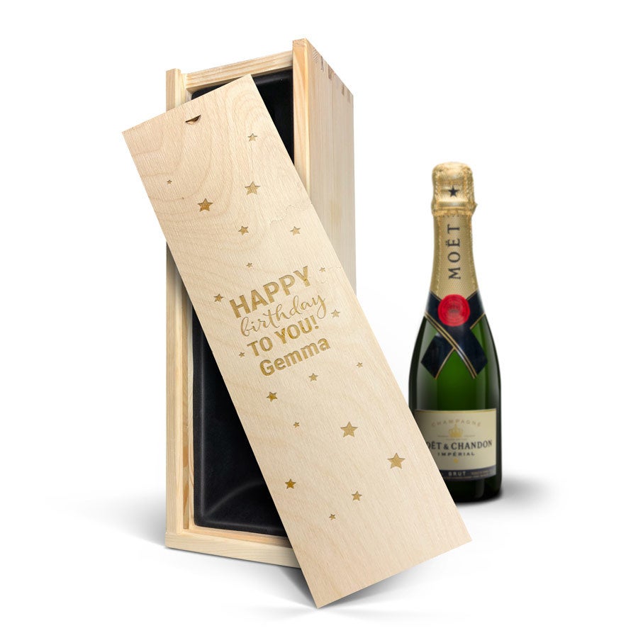 Personalised champagne gift - Moet & Chandon (375 ml) - Engraved wooden case