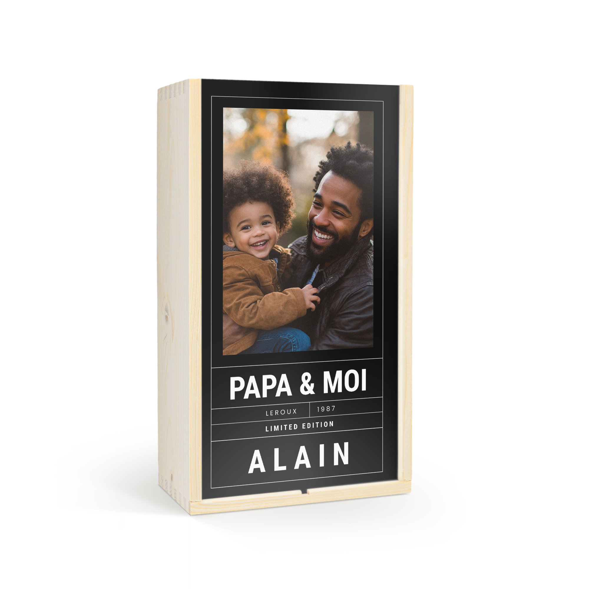 Coffret bière Westmalle personnalisé avec photo imprimée Papa & Moi et texte Alain, cadeau Fête des Pères