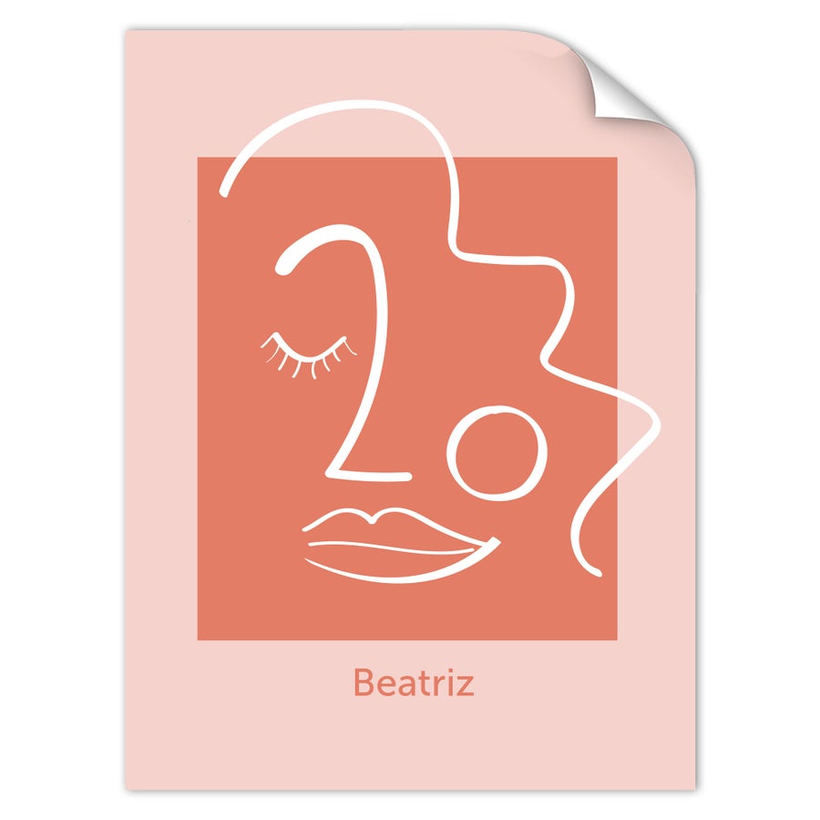 Pôster personalizado com design abstrato de rosto em branco e o nome Beatriz impresso