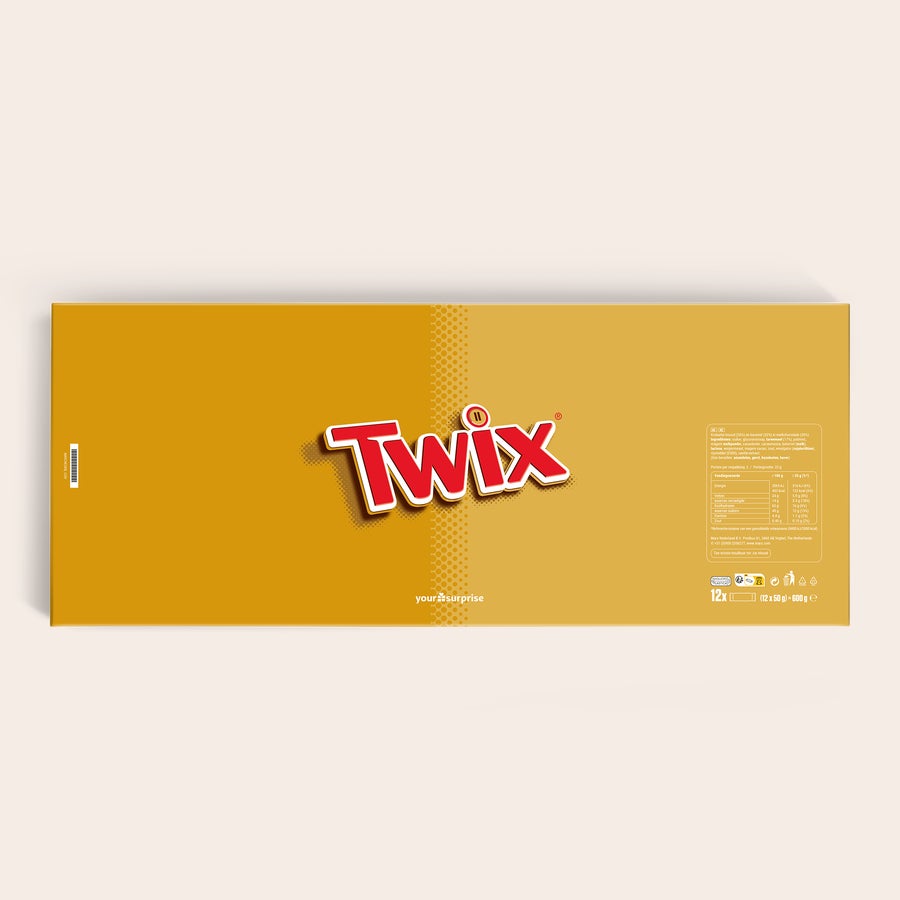 Mega Twix reep met naam en foto bedrukken Mega Twix reep met gepersonaliseerde wikkel en naam en foto bedrukken
