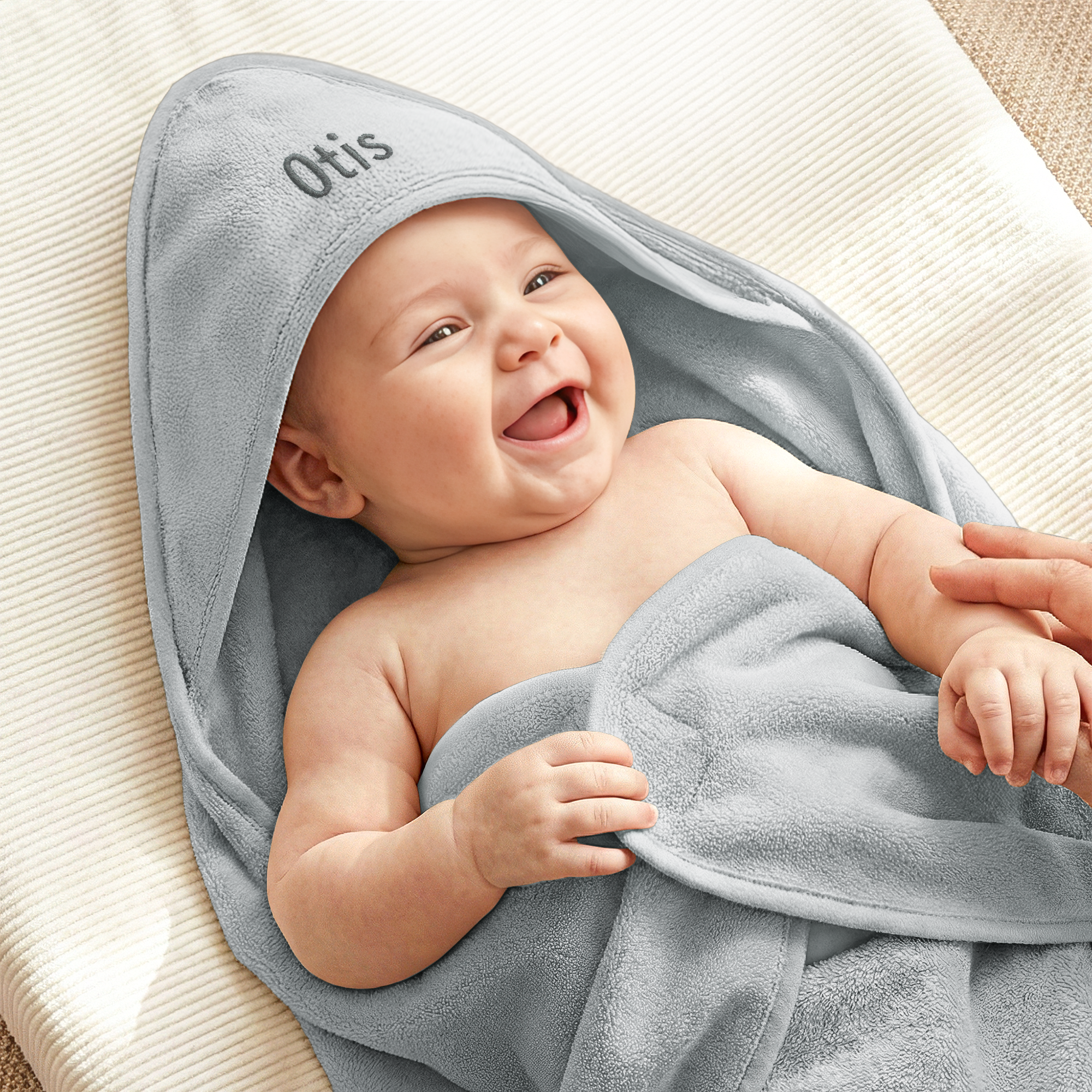 Personlig babyhåndkle med hette