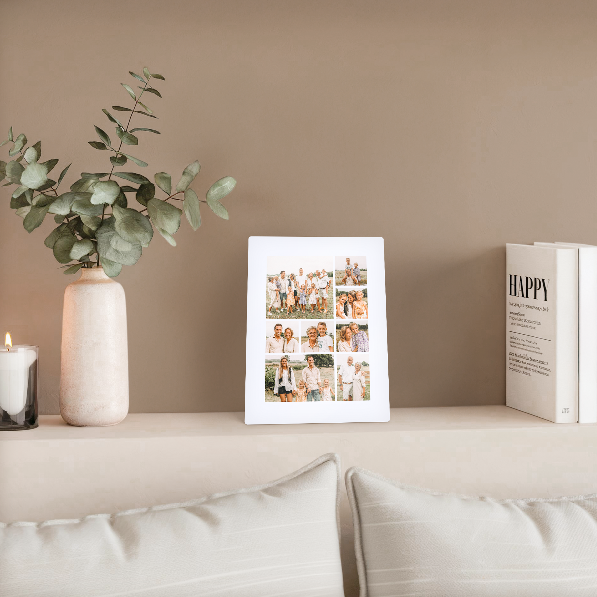 ChromaLuxe aluminum photo frame printed with a collage of family photos