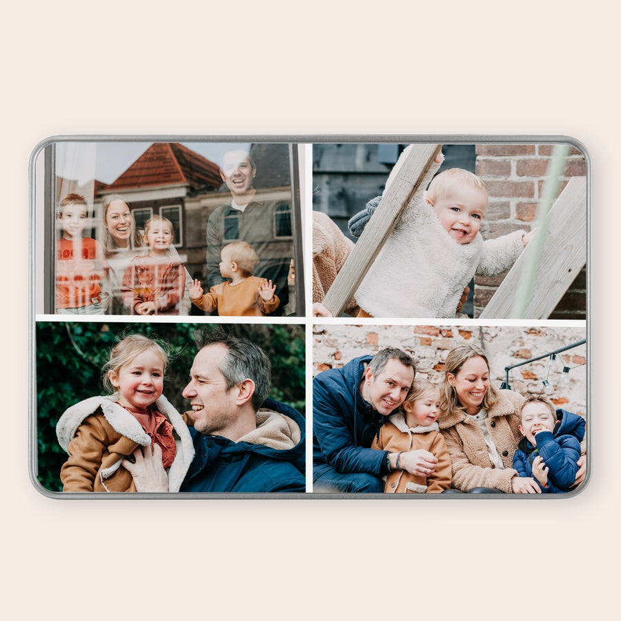 Lata de presente personalizada - Côte d'Or Lata de presente personalizada com chocolate Côte d'Or impressa com um collage de fotos de família