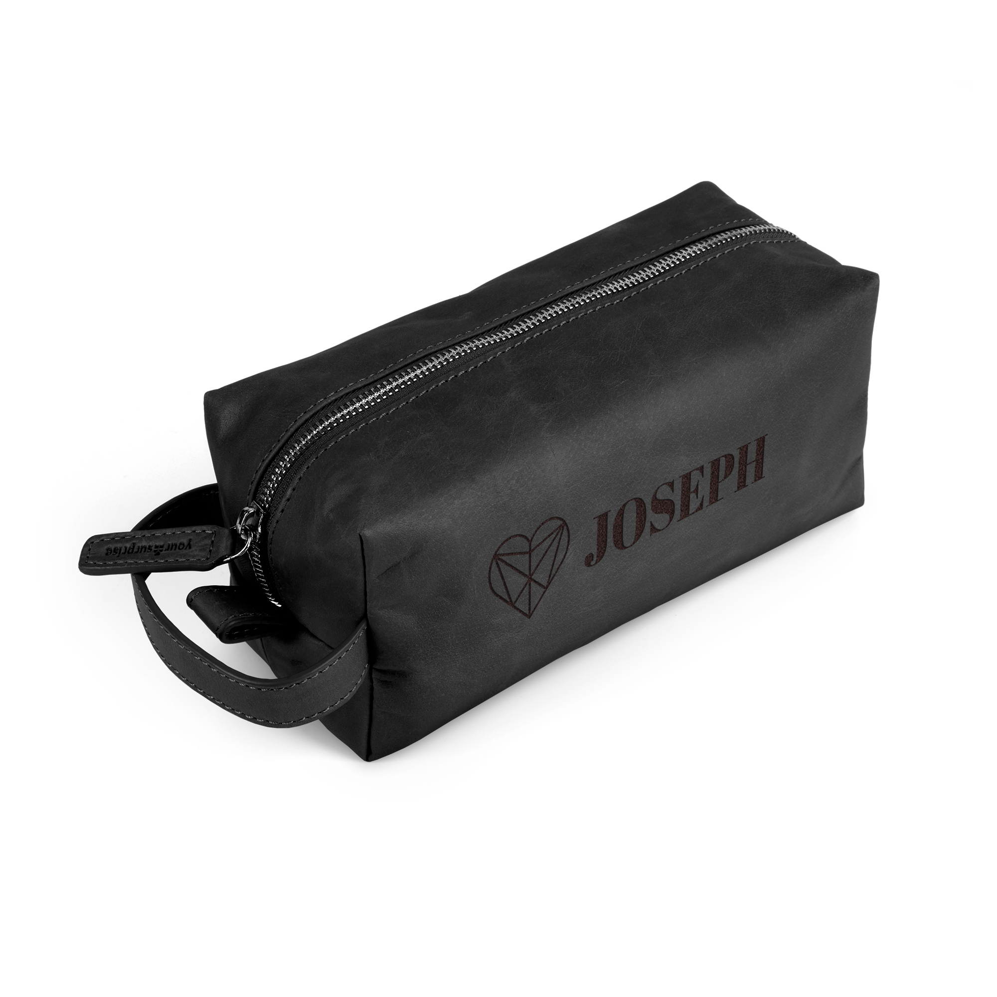 Engraved leather toiletry bag