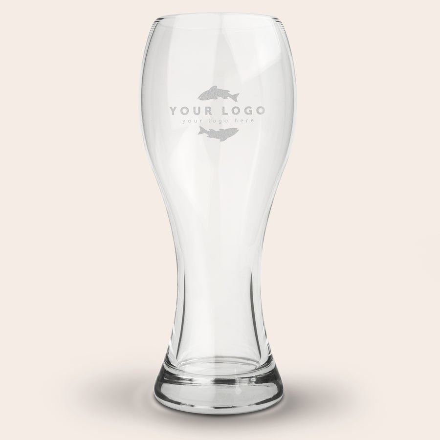 Ölglas - Vasformad Vasformat personaliserat ölglas med gravyr Your Logo samt två fiskmotiv, perfekt för favorit ölen