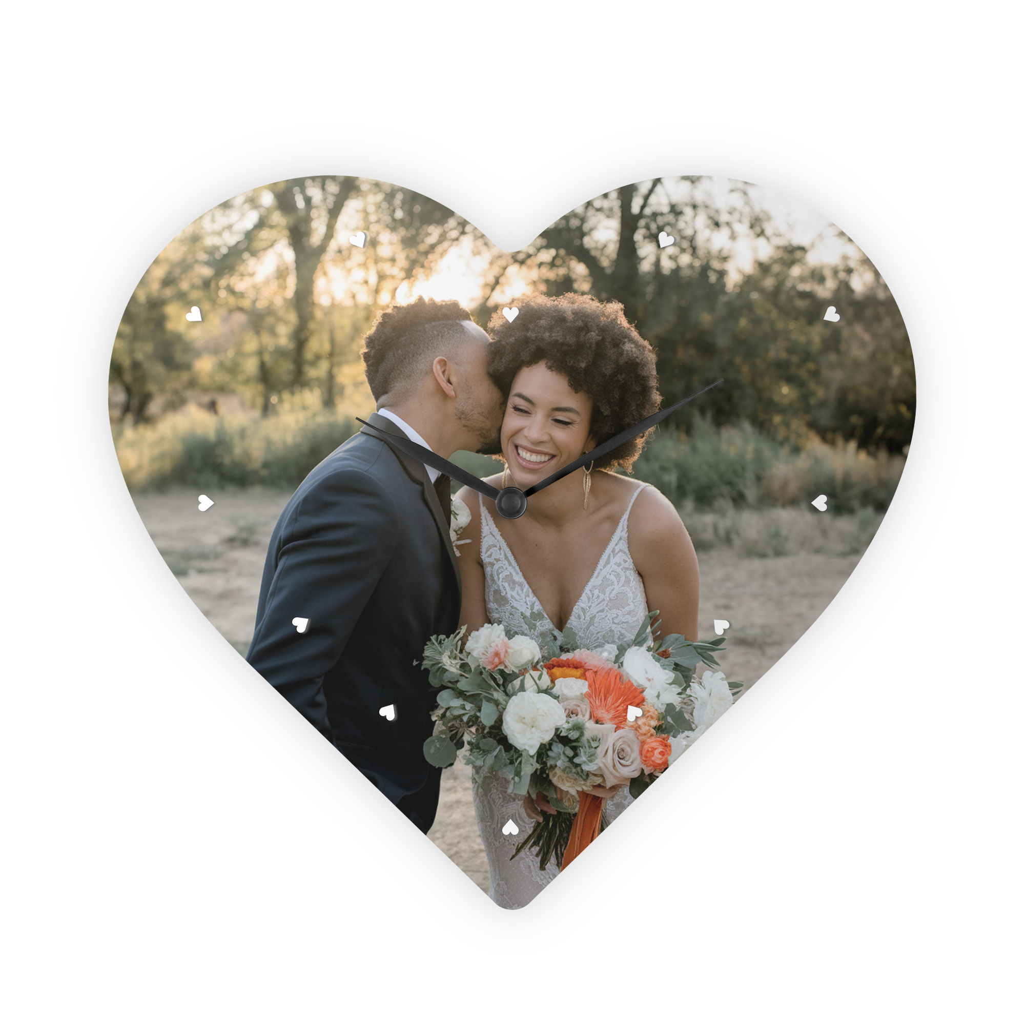 Relógio personalizado em forma de coração com foto de casal, imprima o seu relógio com a sua foto.