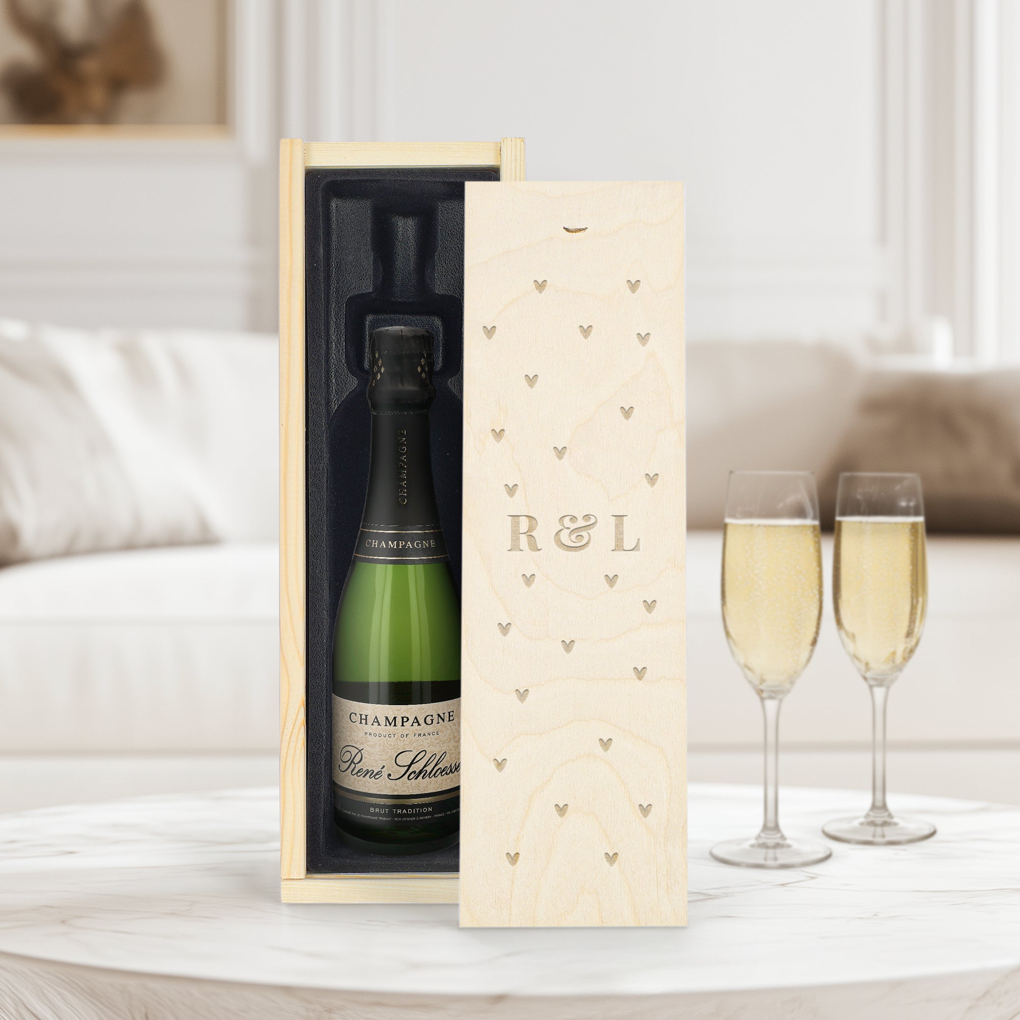 Champagne in gegraveerde kist - René Schloesser (375ml)