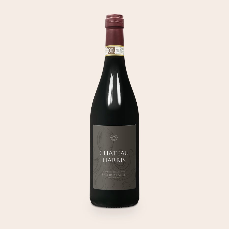 Personlaizowane wino Farina Amarone Valpolicella Zaskakujące wino Farina Amarone z własną etykietą ze zdjęciem "Chateau Harris" i rokiem 1981