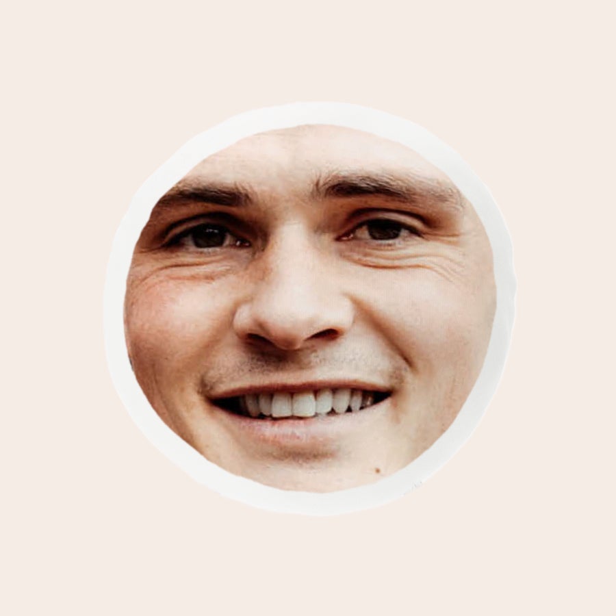 ItsieMe - Coelho Cabeça ItsieMe extra removível com foto impressa de um homem sorrindo para completar sua coleção ItsieMe.