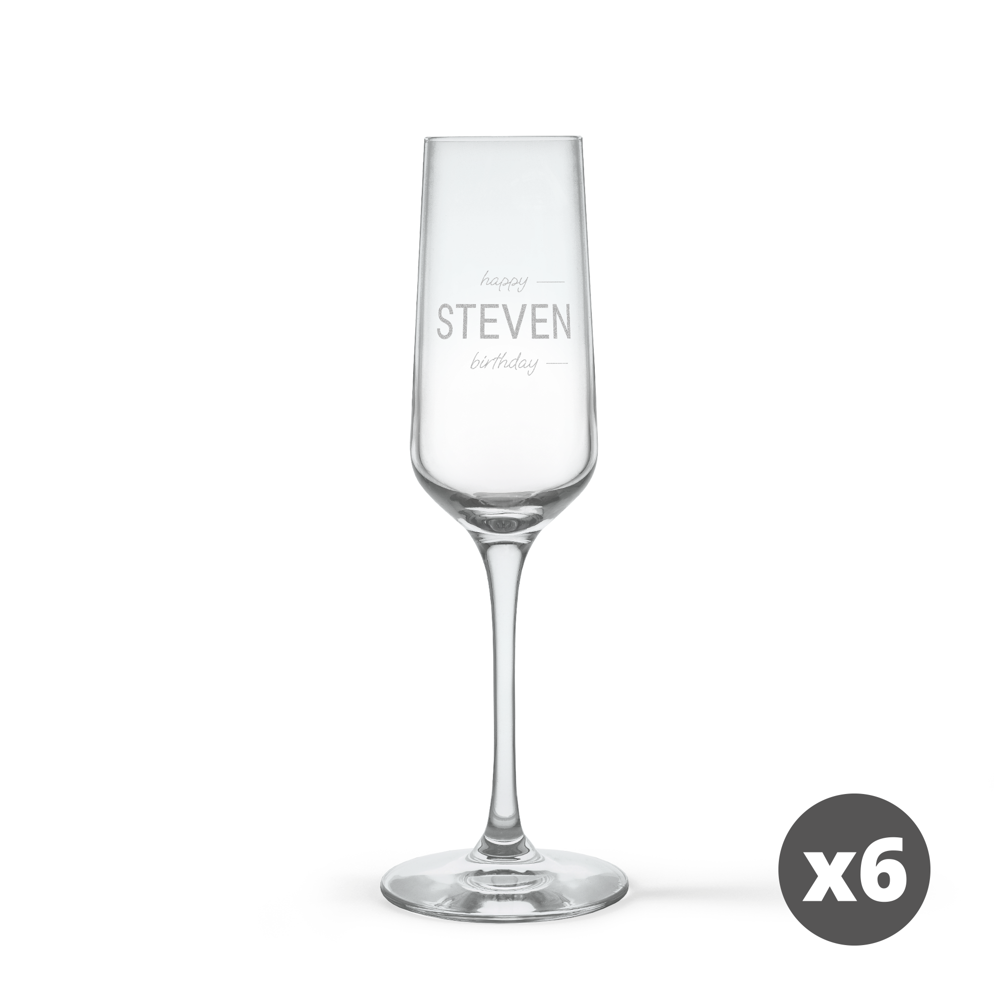 Skål med personlige krystallchampagneglass – gravert med navnet deres, "happy Steven birthday"