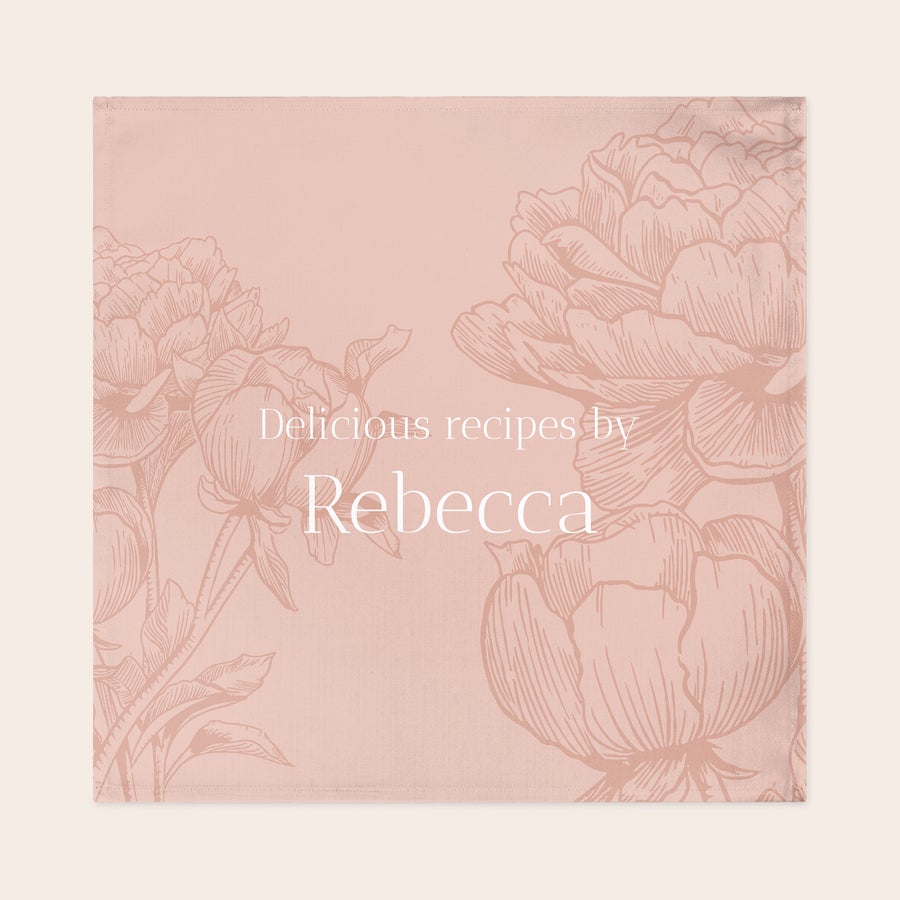 Servilletas personalizadas Servilleta de tela rosa claro con estampado floral y texto personalizado Delicious recipes by Rebecca ideal para decorar la mesa Navideña.