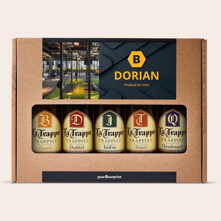 Coffret à bière personnalisé Pack de bière trappiste personnalisé avec photo et texte Dorian Employé du mois imprimés