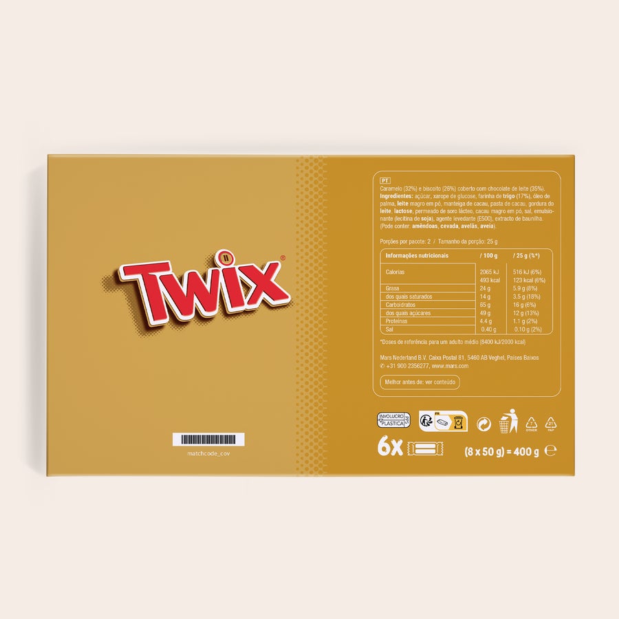 Barra de chocolate personalizada Twix Caixa de presente Twix personalizada com seu design impresso, perfeito para surpreender.