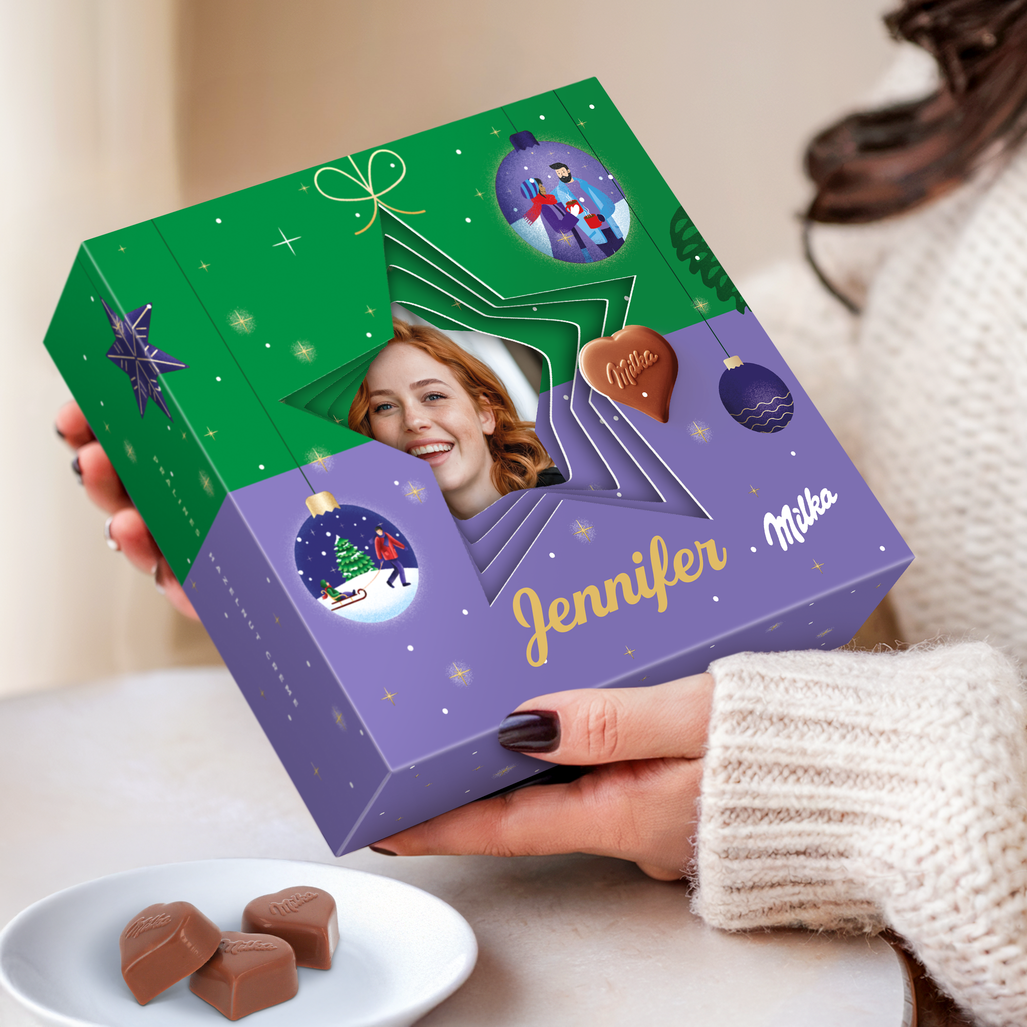 Milka herzen in personalisierter 3D-Geschenkbox - Weihnachten