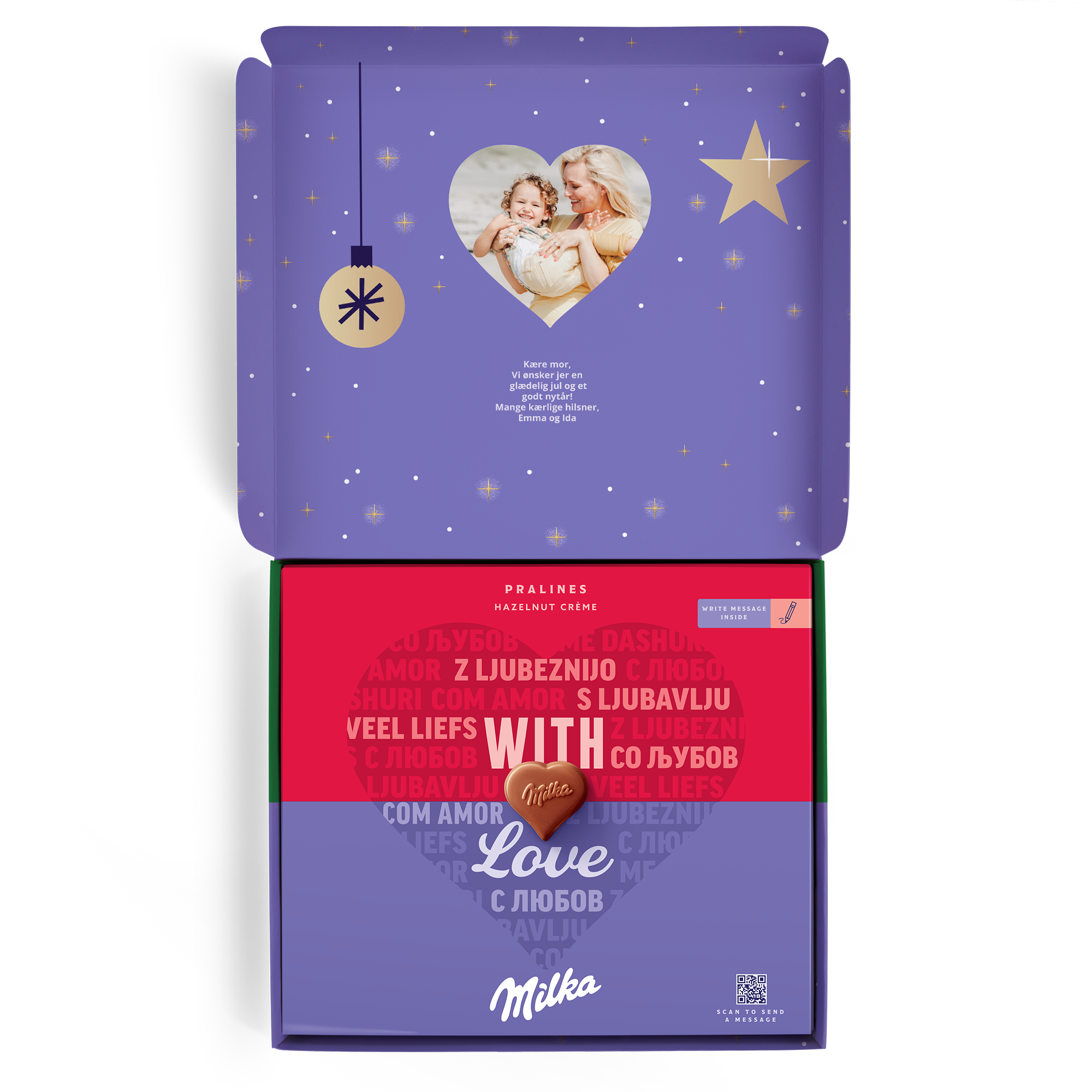 Sig det med Milka til jul med denne personlige gaveæske, printet med foto og hilsen.