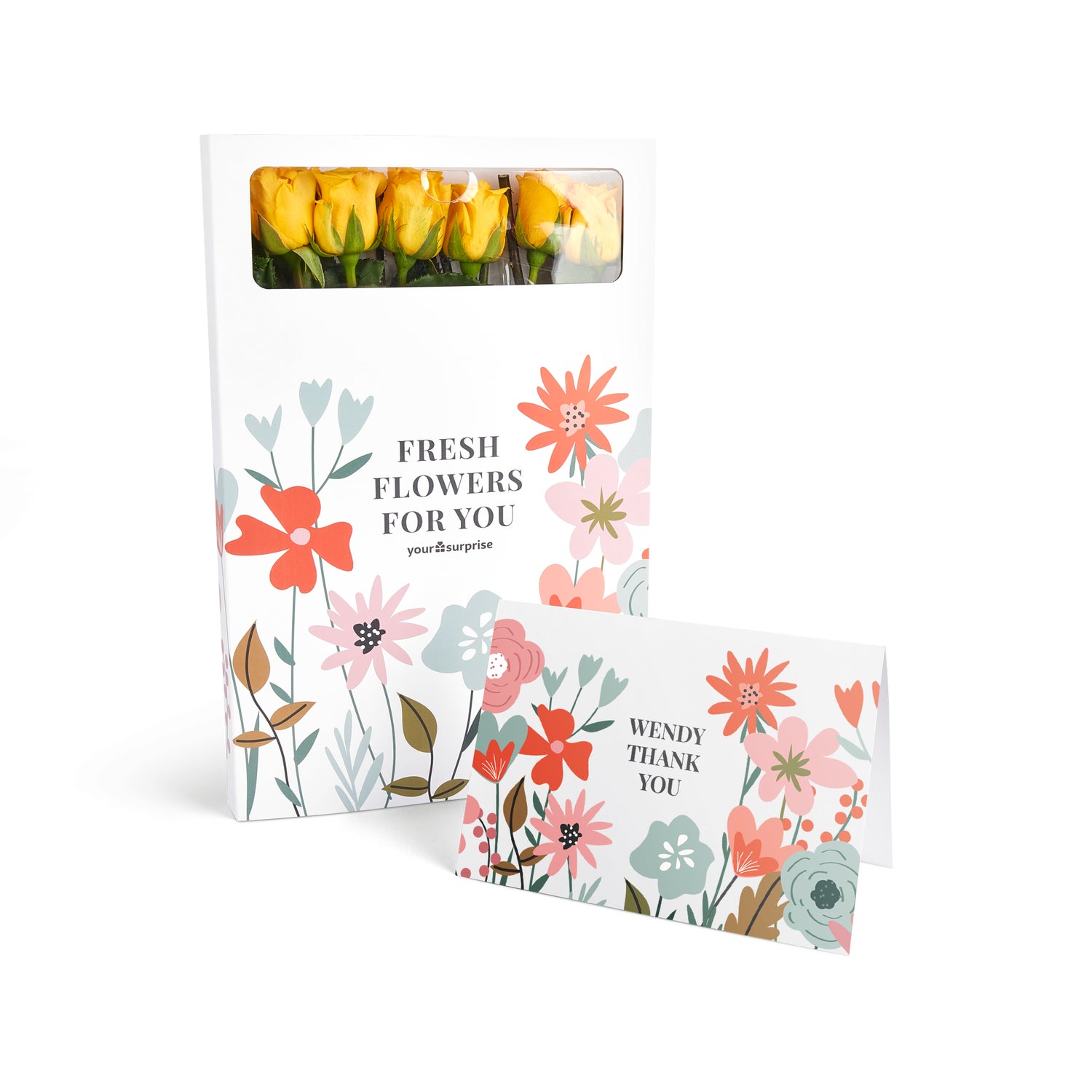 Brievenbusbloemen met persoonlijke kaart - Gele rozen