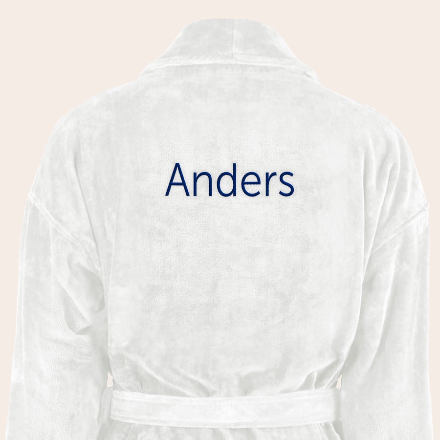 Badekåbe til mænd Hvid luksus badekåbe til mænd med Anders broderet på ryggen, perfekt personlig gave
