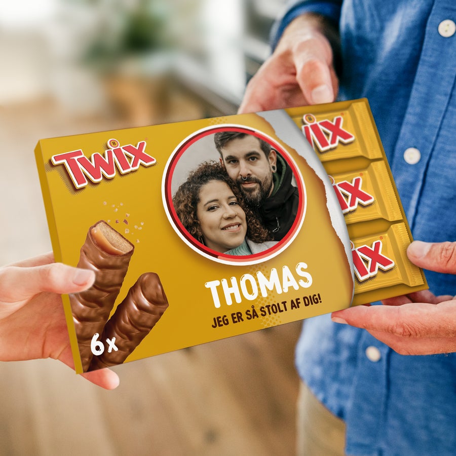 Twix chokoladegave med navn og billede