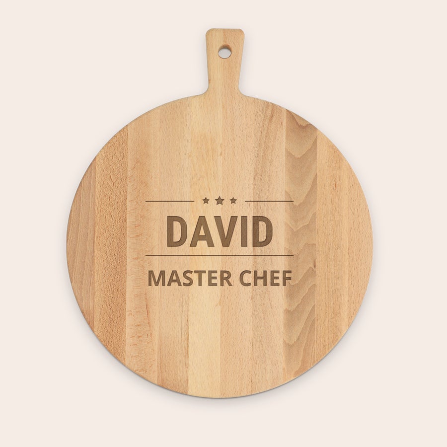 Tablas de cortar personalizadas Tabla de aperitivos de madera con el nombre David y texto Master Chef grabado