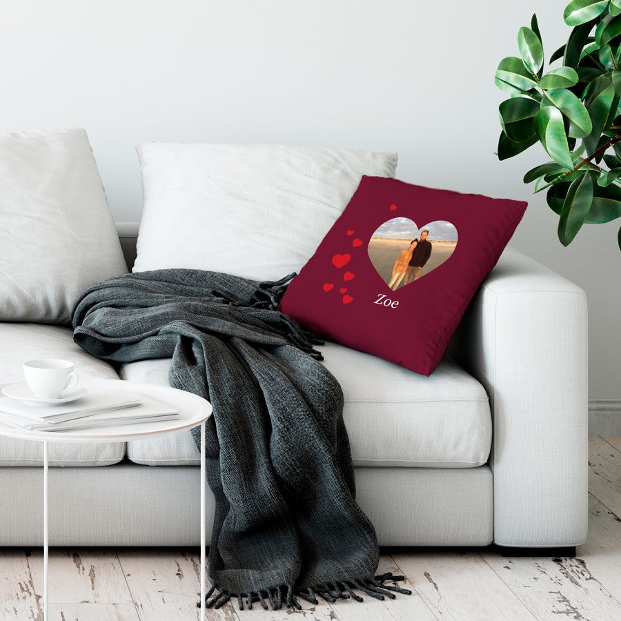 Personalizowana romantyczna poduszka ze zdjęciem- duża - bordowa