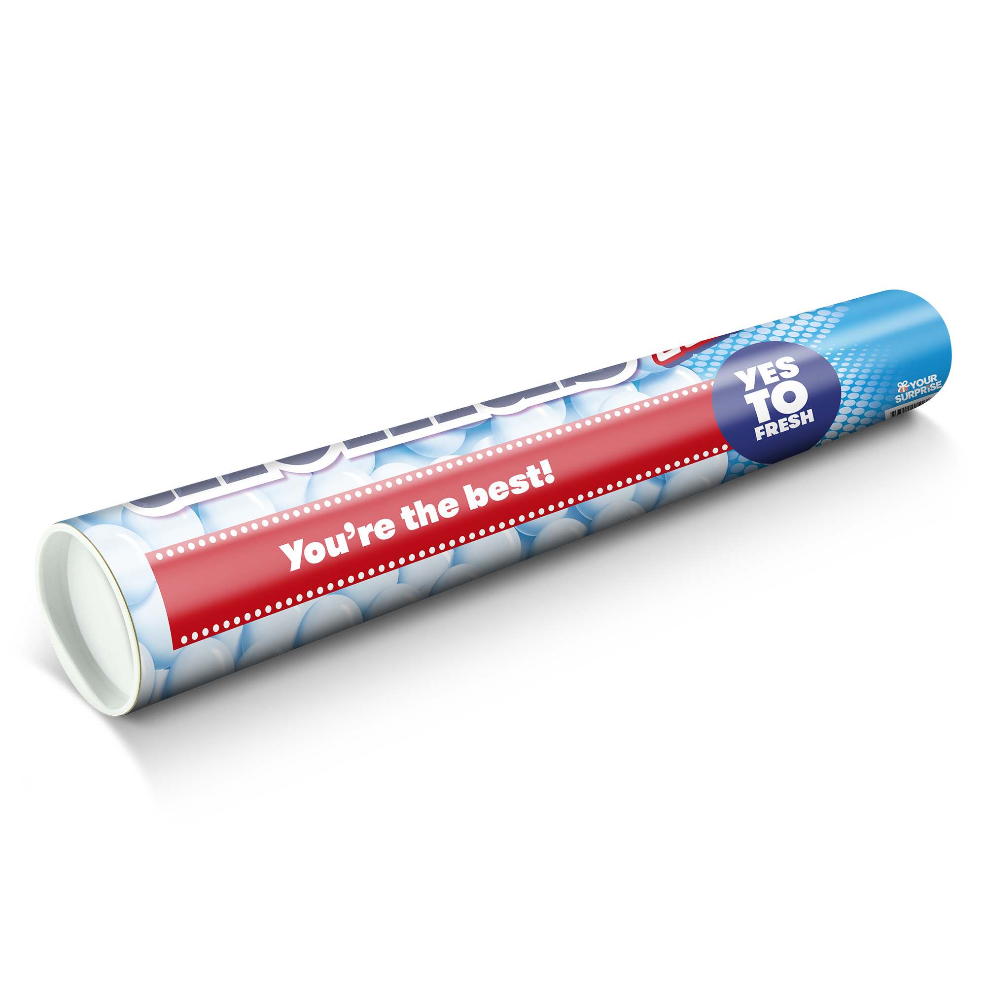 Personlig XXL Mentos-rull, trykt med "You're the best!" og "Yes to Fresh" for en forfriskende overraskelse.