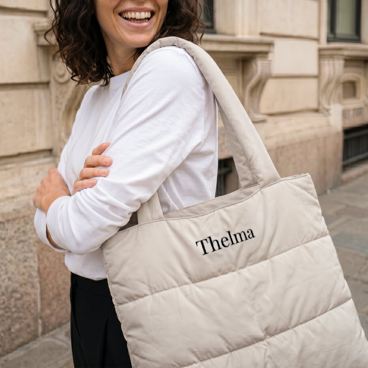 Personlig puffertaske - Beige