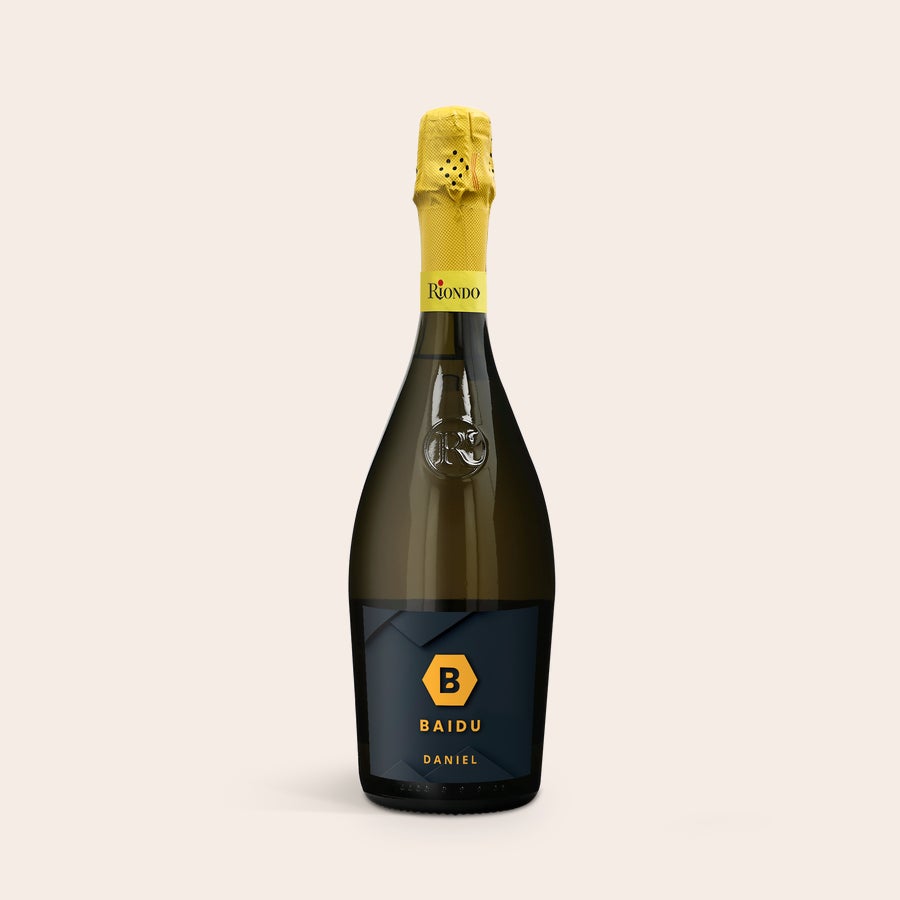 Riondo Prosecco Spumante Personalizzato Bottiglia di Prosecco Riondo personalizzato con etichetta stampata con logo B Baidu e nome Daniel
