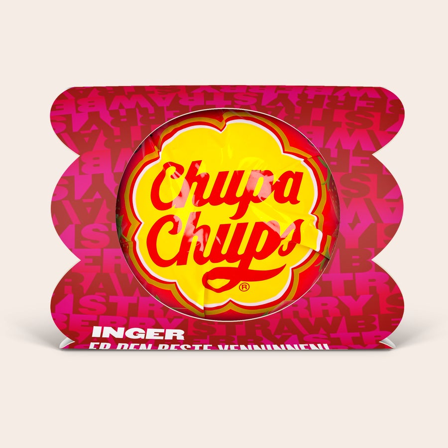 Mega Chupa Chups - personlig Mega Chupa Chups personlig jordbær med 20 ispinner, med navnet Inger og teksten er den beste venninnen