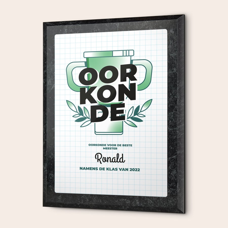 Oorkonde juf Juf / Meester bedrukken Oorkonde juf Juf / Meester bedrukken