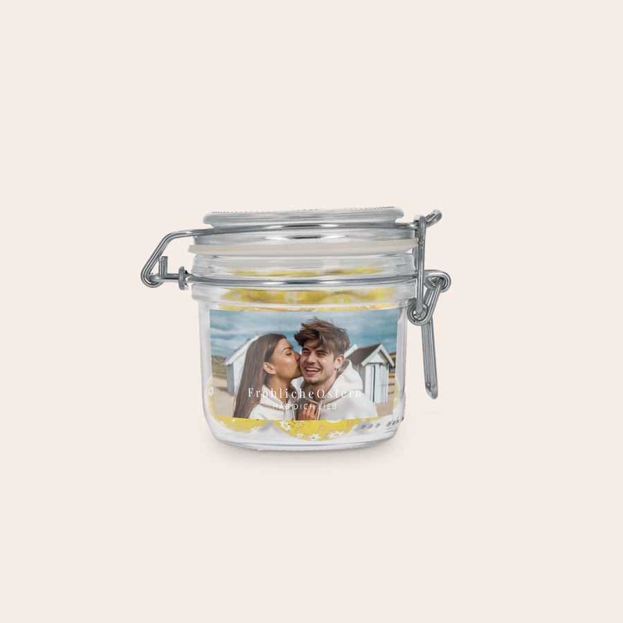 Personalisiertes Bonbonglas – 200 ml – Schokoladeneier Personalisiertes Bonbonglas – 200 ml – Schokoladeneier