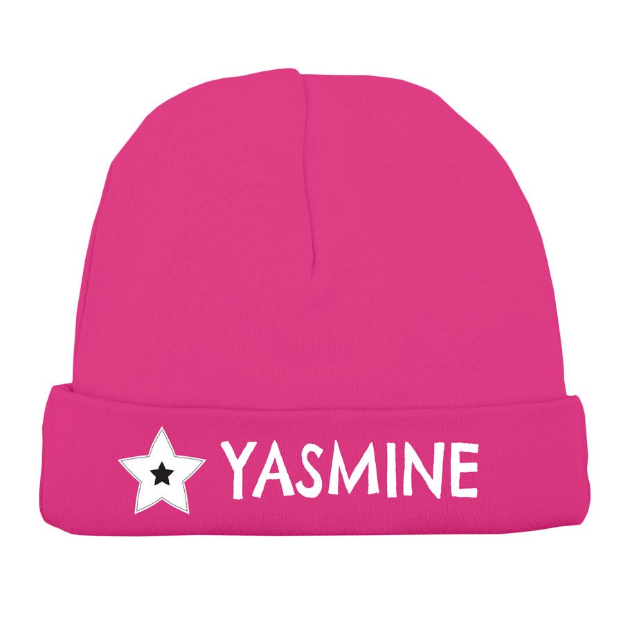 Bonnet naissance personnalisé - Fuchsia