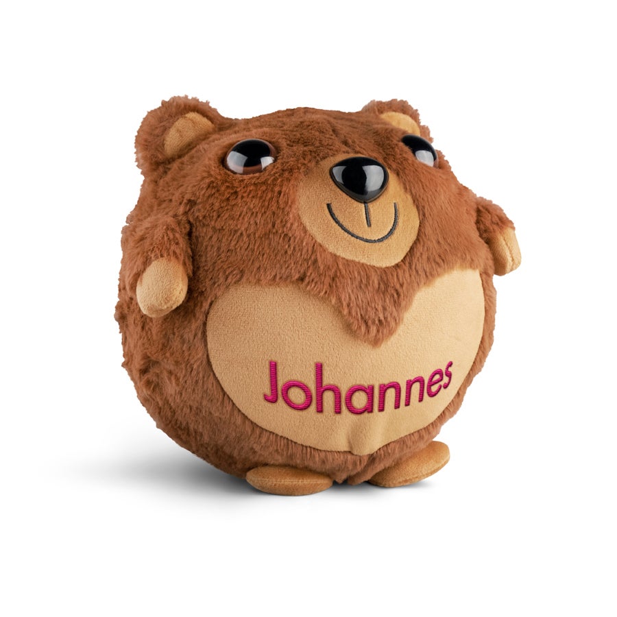 Este ursinho de pelúcia inflável marrom com o nome Johannes bordado, personalizável para um presente.