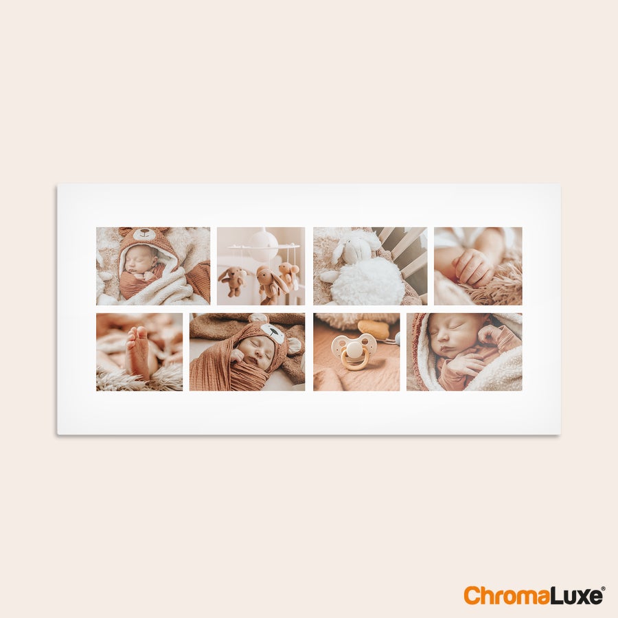 Impression photo sur aluminium Tableau photo personnalisé ChromaLuxe avec collage de 8 photos de bébé endormi