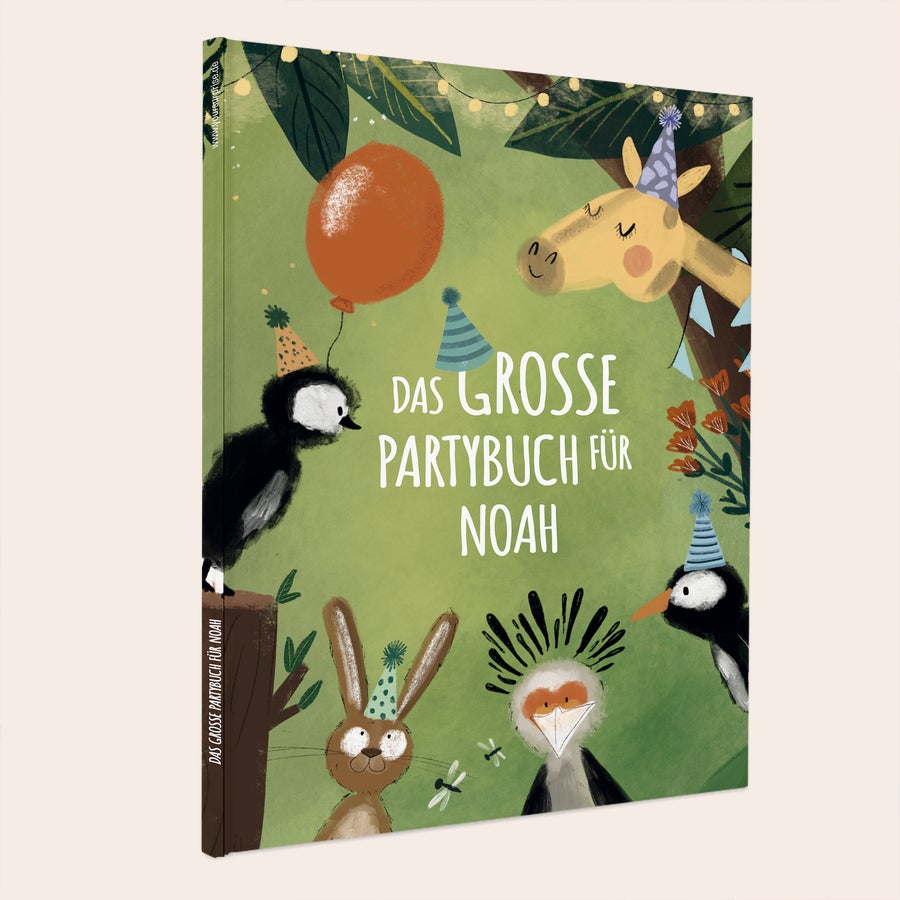 Buch Das Große Partybuch personalisieren Personalisiertes Buch - Das Große Partybuch - Hardcover mit Tierillustrationen und Namen Noah, individuell gedruckt.
