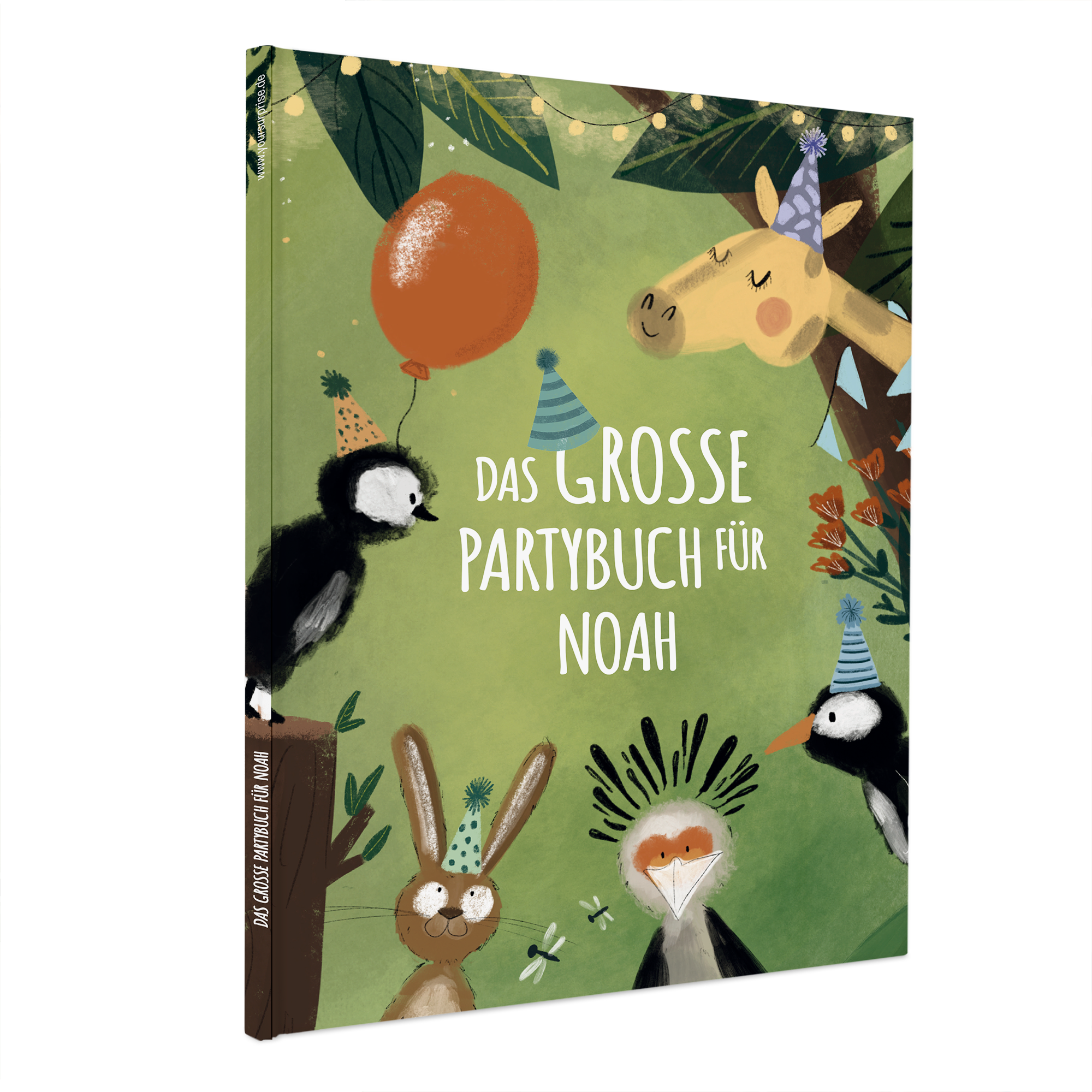 Personalisiertes Buch - Das Große Partybuch - Softcover mit Tierillustrationen und Namen.