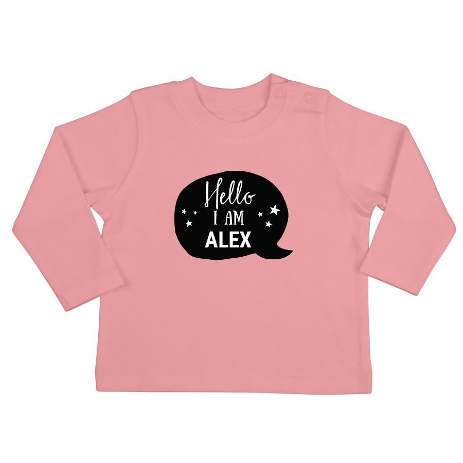 Camisa personalizada para bebé - Manga comprida - Rosa bebé - 50/56