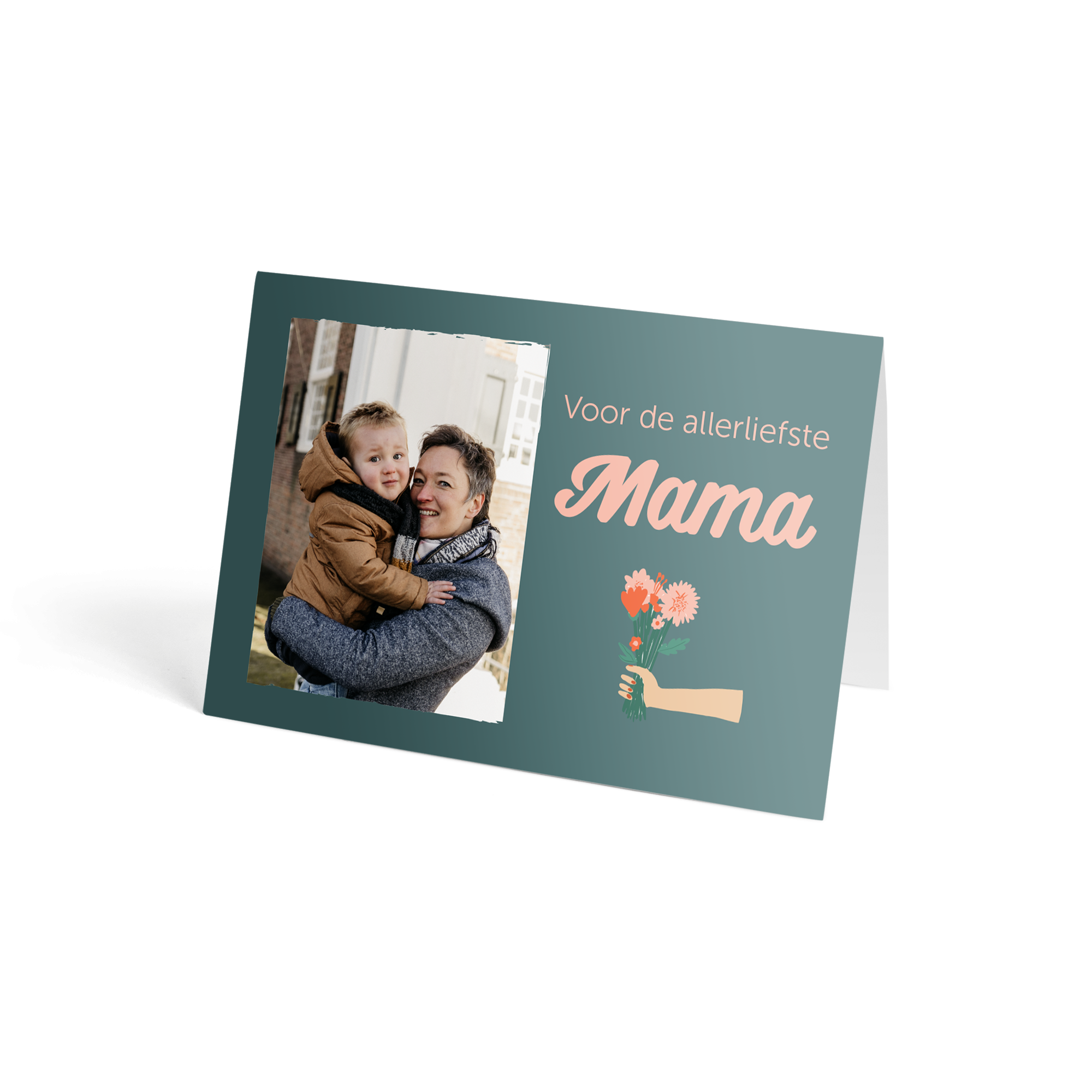 Brievenbusbloemen met persoonlijke kaart - Oranje rozen. Gepersonaliseerde kaart met foto en tekst Voor de allerliefste Mama, inclusief bosje bloemen.