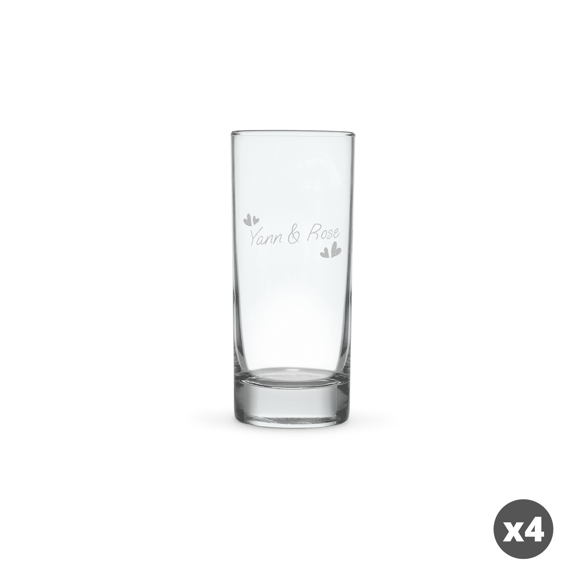 Verre à Ricard et Pastis personnalisé gravé avec les prénoms Yann & Rose et des cœurs