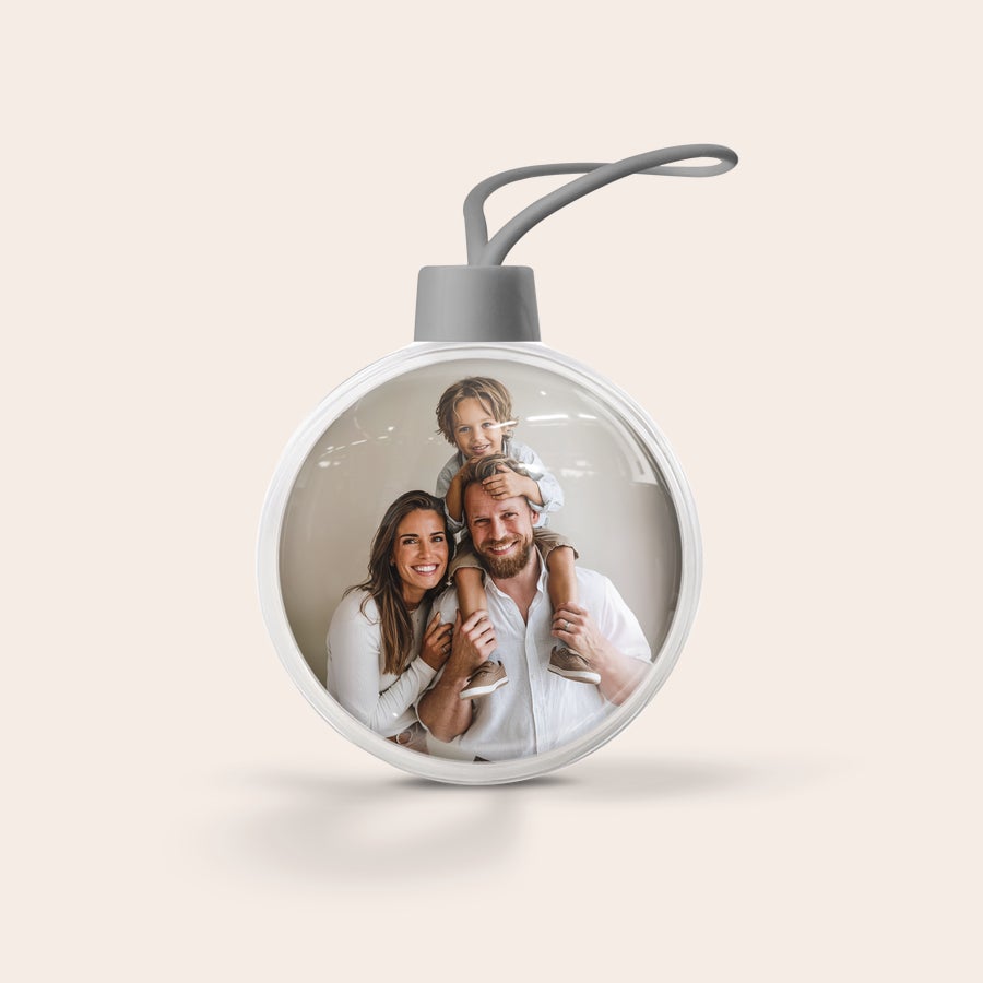Boule de Noël Personnalisée Boule de Noel transparente personnalisée avec photo de famille imprimée
