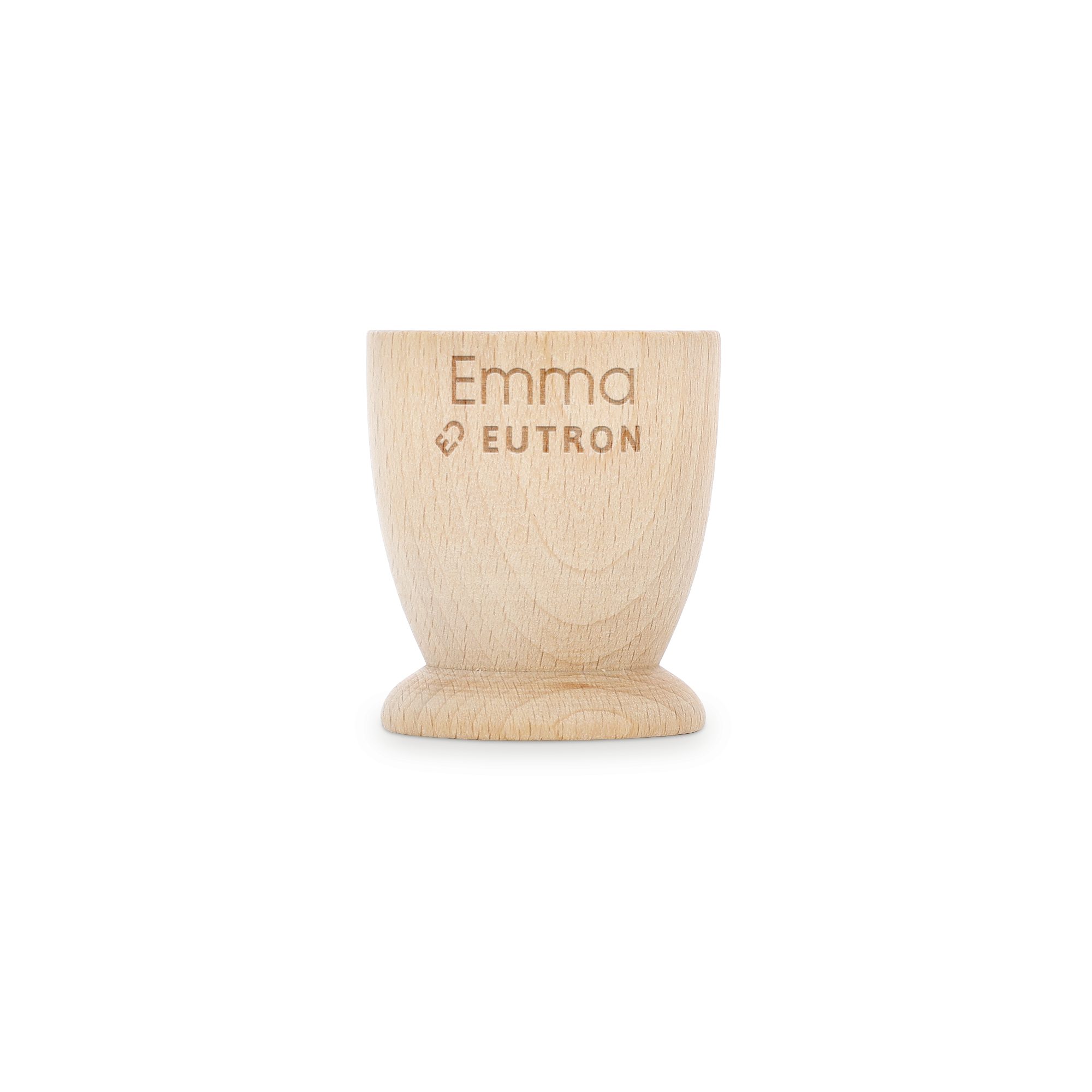 Copo de ovo personalizado de madeira de faia com o nome Emma gravado para tornar o café da manhã memorável
