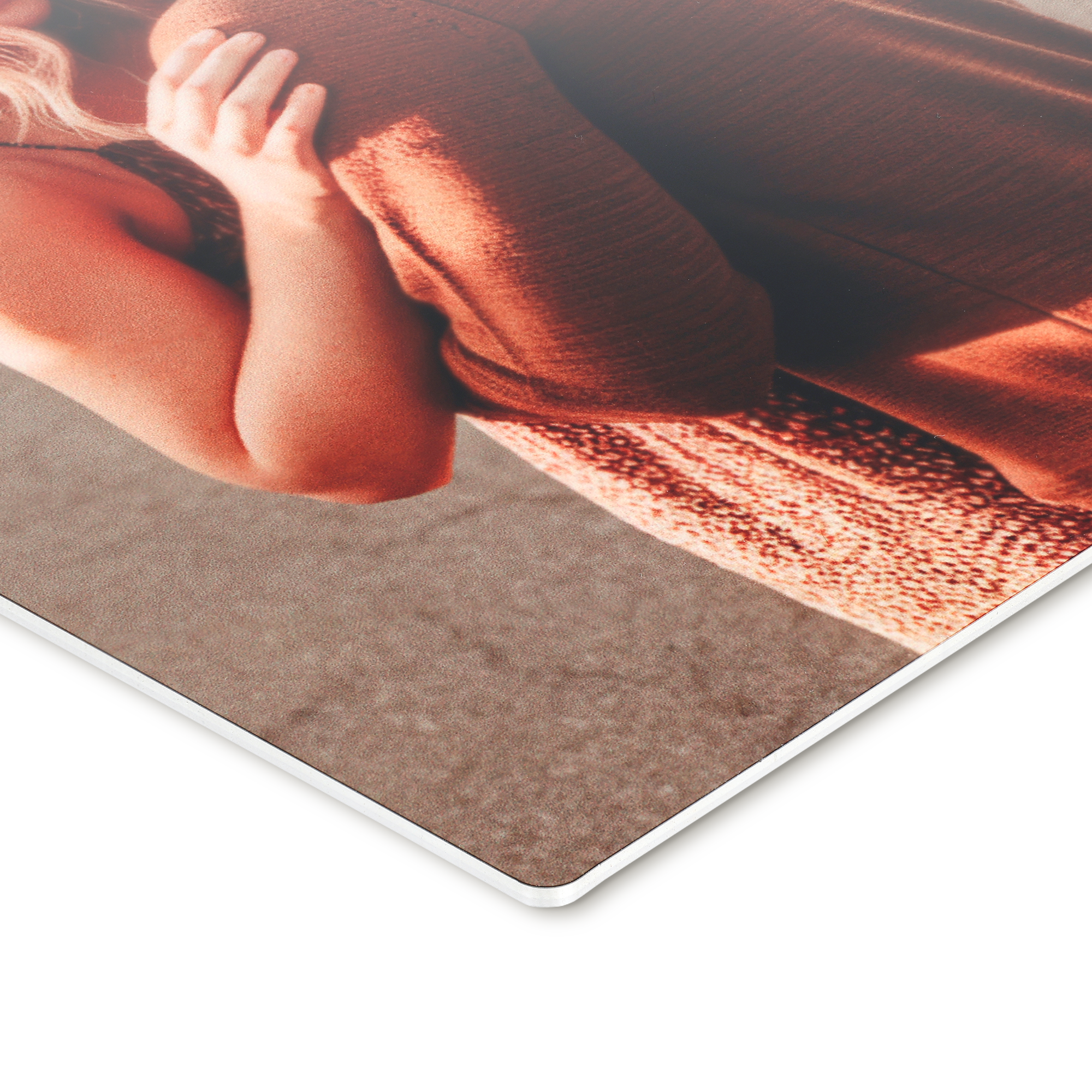 Aluminium Instagram photo collage printed with a personal photo showing a close-up of a person's arm and clothing